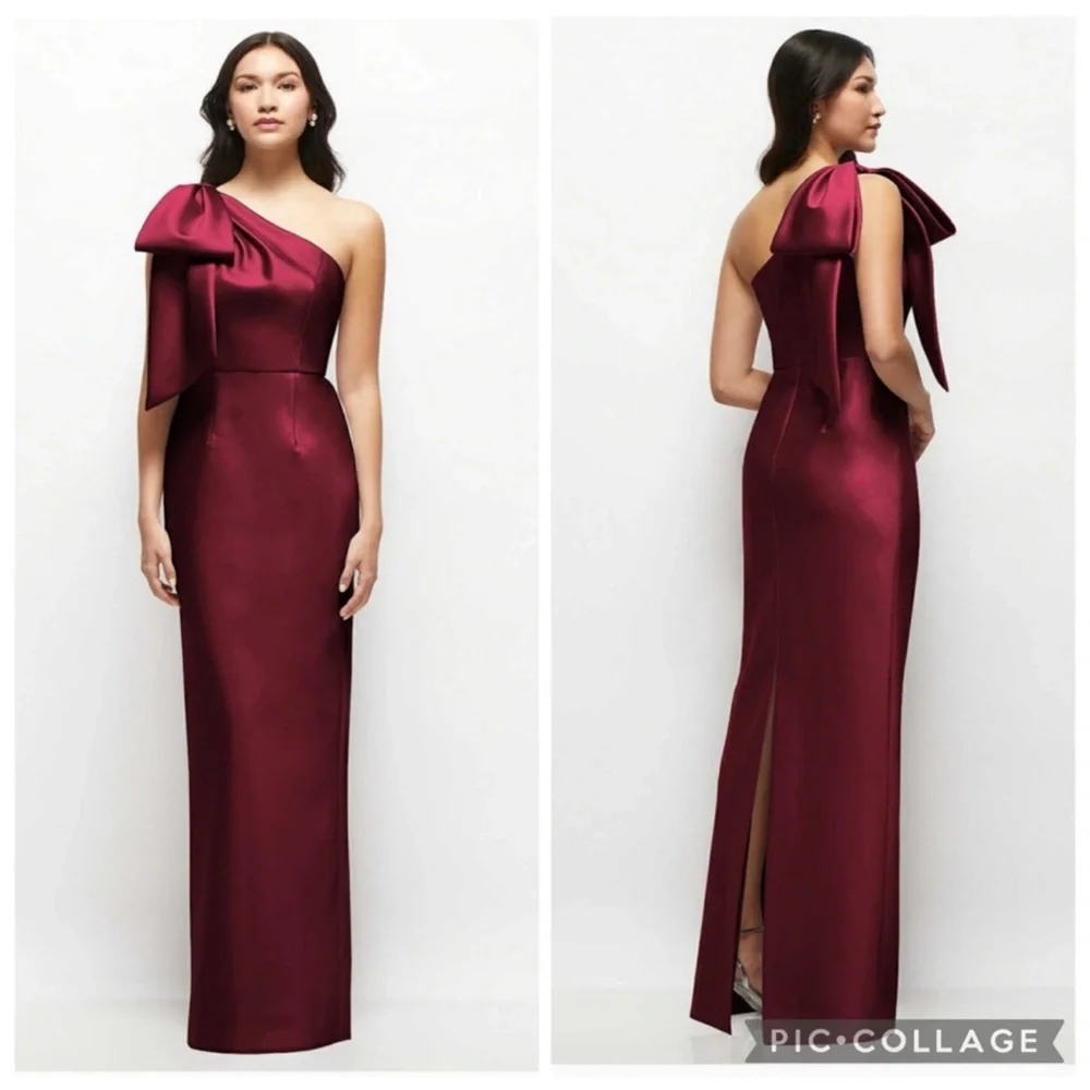 Alfred Sung D861 Bow One Shoulder Column Gown Cabernet Red 10 - Picture 1 of 6